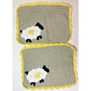 Little Lamb Blanket 12" x 16" Set of 2 completed crochet kits nursery baby gift